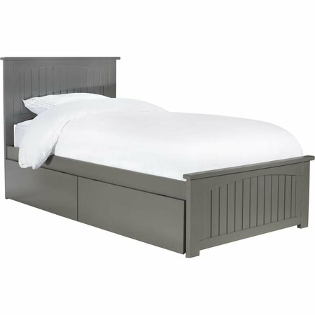 ATLANTIC FURNITURE Nantucket Twin XL Platform Bed with Matching Foot Board with 2 Urban Bed Drawers - Grey AR8216119